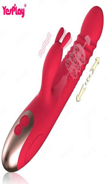 Кроличья телескопическая вибрация встроенная шариковая вращение нагревание G Spot DILDO Женский мастурбационный секс -игрушки для женщины Y2004106503597
