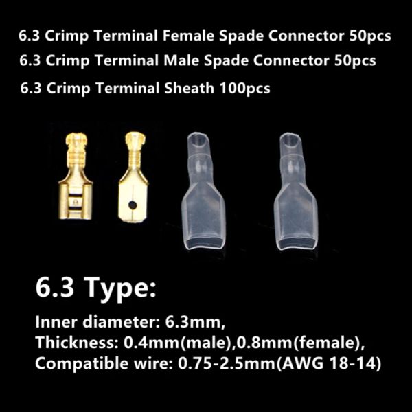 200 pcs 2,8 mm 4,8 mm da 6,3 mm molla molla femmina maschio raggini crimp crimp connector connector molo elettrico set di connettori