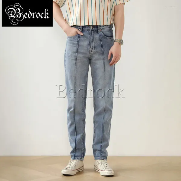 Jeans masculinos MBBCAR Mens selvedge jeans 14oz um lavado vintage slim fit calças lápis azul claro 100 bigodes de algodão angustiados