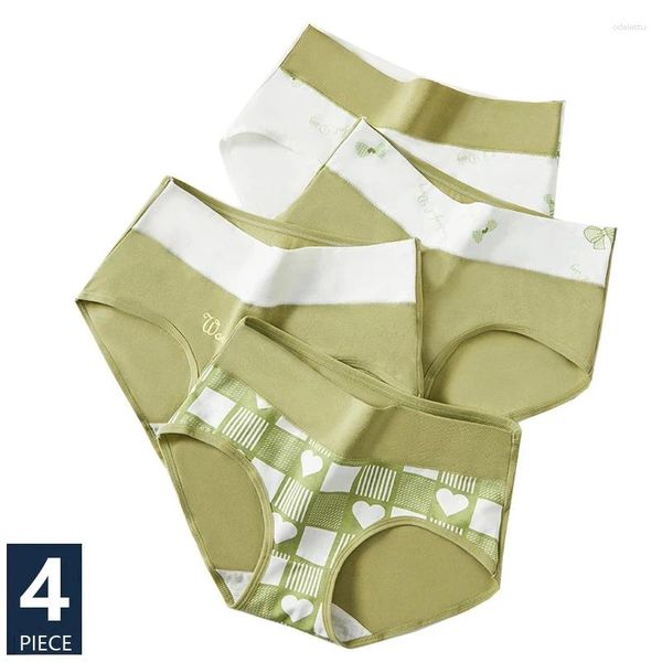 Kadın Panties 4pcs Pamuk Yüksek Bel Vücut Zayıflama İç çamaşırı Nefes Alabilir Sevimli Baskı Kızları Kadın Çamaşırı