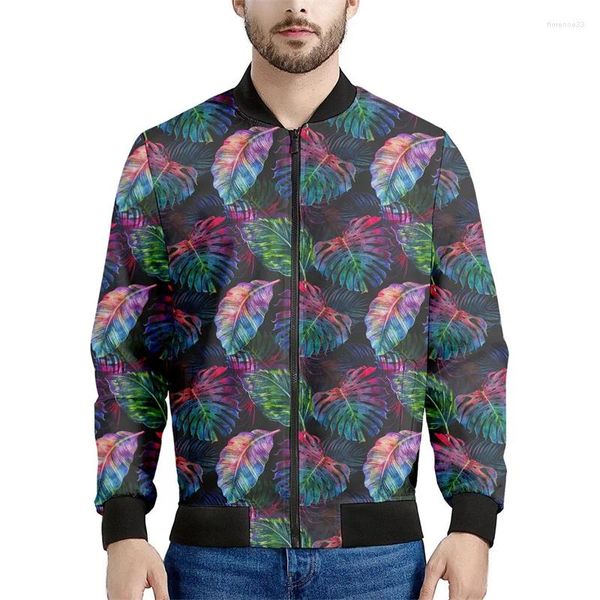 Giacche da uomo Blossom Foglie tropicali Modella stampare Giacca bomber Felpa per maniche lunghe 3D