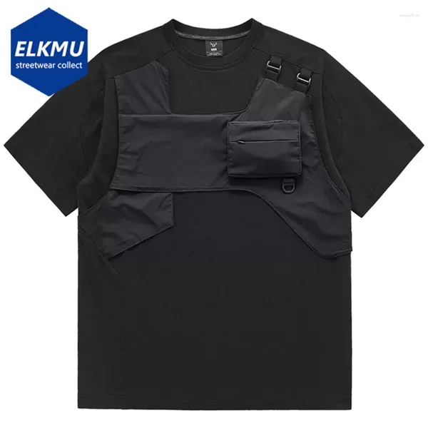 Camicie da uomo 2024 uomini camicia techwear da moda tasca giuntura di carico black harajuku streetwear t-shirt hip hop di grandi dimensioni per maschio