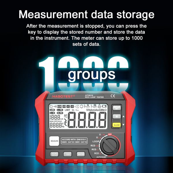 HABOTEST HT5910 Testador de vazamento do medidor de resistência digital Testador LCD RCD/Loop Testador 1000 Voltímetro de armazenamento de dados Multímetro