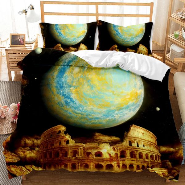 Planet Duvet Cover Universe Twin Beding Set Solarsystem Außenraum Quilt Cover 3D Sternenhimmel Astronomie Polyester Bettwäsche Set