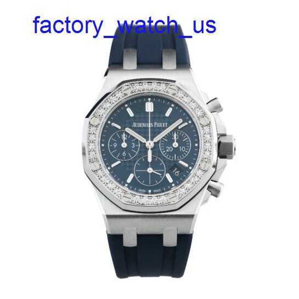 HOT AP WURC RELISÃO ROYAL OAK 26231 MAÇAS AUTOMÁTICAS 37mm Diâmetro Novo estojo de aço de precisão de face azul com conjunto de diamantes originais