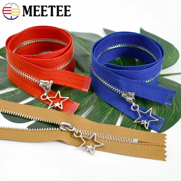 Meetee 3pcs 3# zíperes de metal 15-70cm CloseOpen End Bloqueio automático Decoração de prata Zip Diy Bolsas de vestuário Reparar acessórios de costura