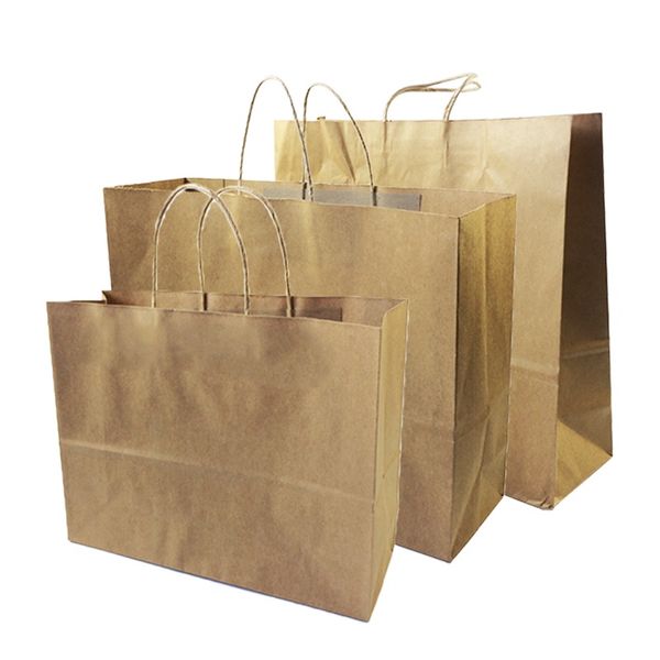 10pcs 20pcs 30pcs 40pcs 50pcs Big Kraft Paper Borse con manici per borse riciclabili per negozi di articoli da regalo per scarpe vestiti alla moda