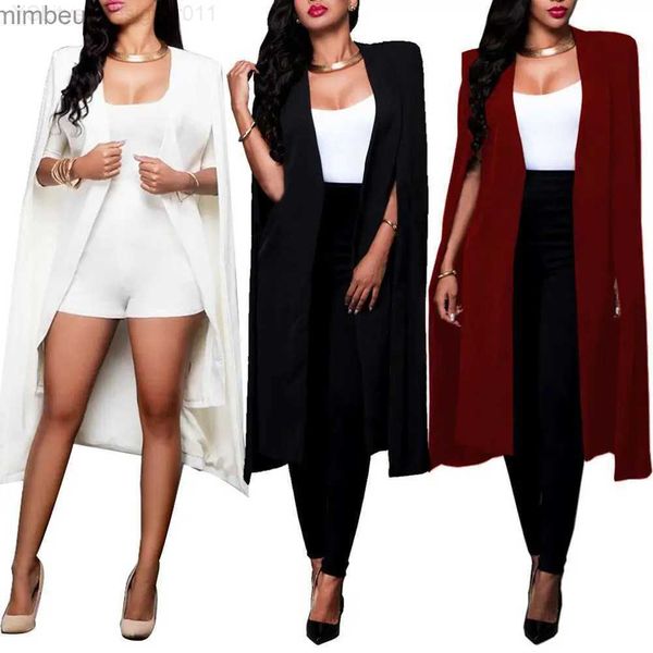 Frauenanzüge Blazer Mode Plus Size Frauen Herbst Feste Farbe Lose Long Cape Cardigan Outwear Frauen Cloak Blazer C240410