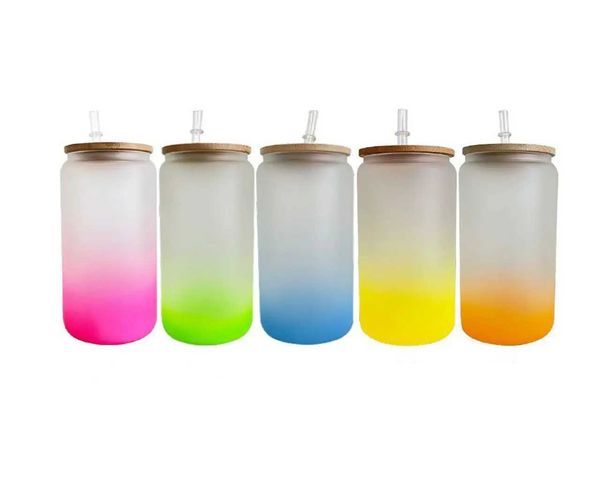 Mughe 16 once da 20 once da 25 once di colore a colori in vetro bombole di acqua glassate libere da sublimazione termica cover di bambù a piombo EDC EDC Portable Drink Cup 240410