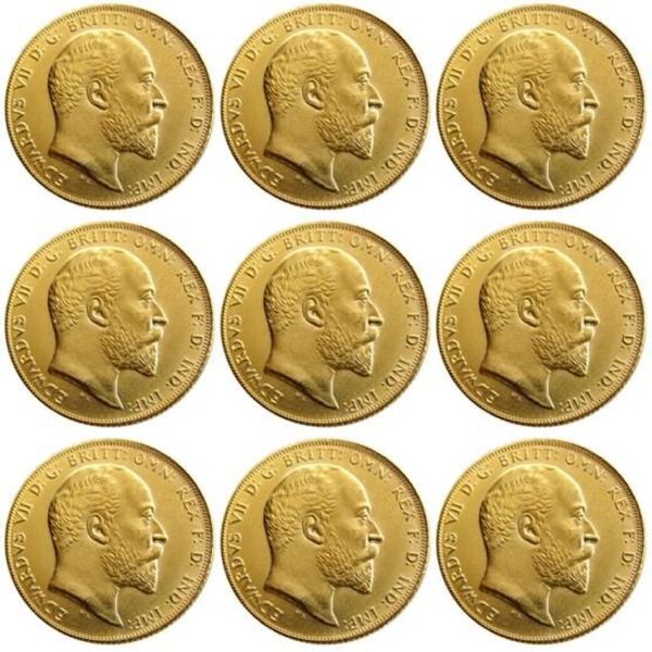 UK seltenes Ganzes Set 1902-1910 9PCS Britische Münzkönig Edward VII 1 Sovereign Matt 24-K Gold plattierte Kopiermünzen 251n