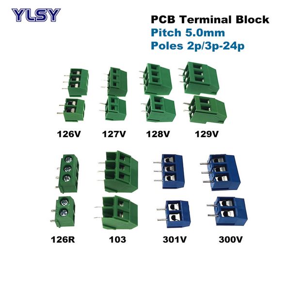 5 pcs Pitch da 5,0 mm PCB Connettore bloccante del morsetto Blocco Pin destra per angolo destro 2/3P Cavo Morsettiera 1,5/2,5 mm2 10-20A