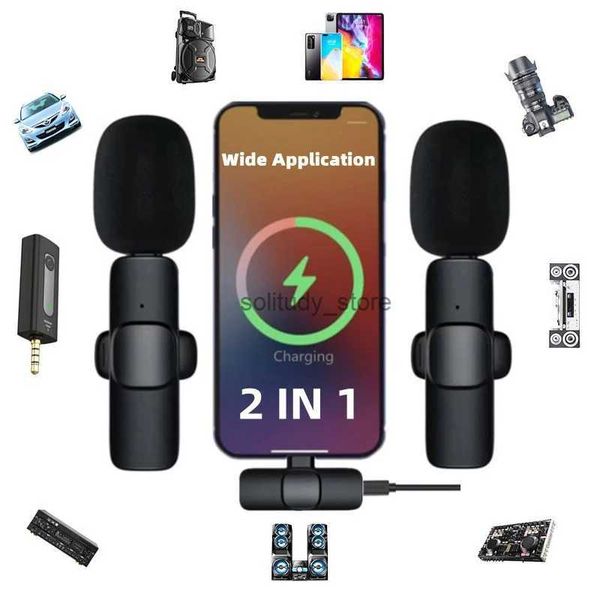 Microfoni 2 in 1 Lavalier wireless microfono portatile audio e video registrazione mini adatti per iPhone Android Live Phone Microfoneq