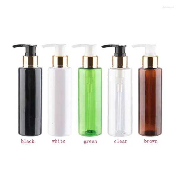 Bottiglie di stoccaggio 30pcs da 150 ml di plastica vuota Polca bianca nera con pompa di lozione dorata per panna Shampoo Shampoo Cosmetic Packaginng