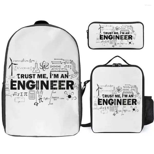 Backpack confie em mim, eu sou um engenheiro 13 3 em 1 conjunto de 17 polegadas de lancho