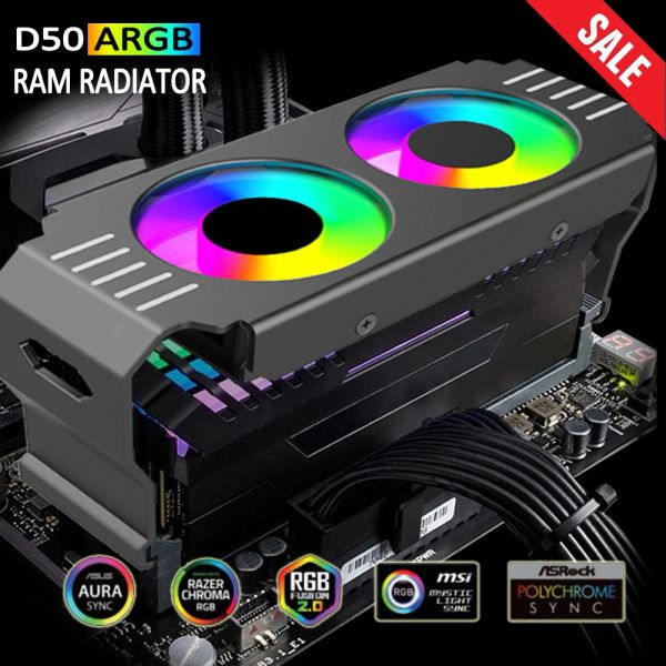 Soğutma Bilgisayar Kılıfı RAM Modülü Soğutucu DDR3 DDR4 DDR5 ARGB SYNC Çift Fan 120mm 5V 3pin PWM 4pin PC Kılıfı DIY Aksesuarları RAM Radyatör