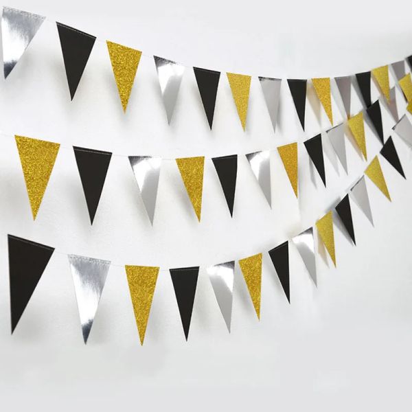 5 metros de papel de papel de ouro preto bandeira papel gináfico de guirlanda para o ano novo de casamento de bebê chá de bebê de aniversário decorações de tendas de jardim