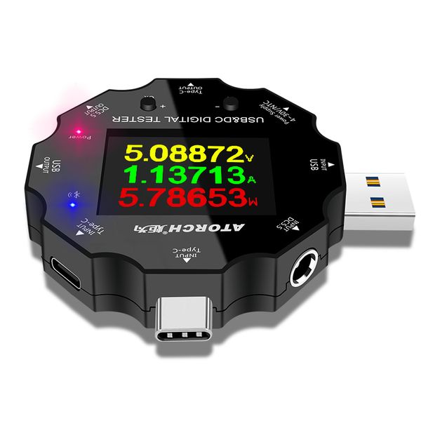 18 em 1 UD18 DC5.5 USB TIPO TIPO-C PD DC Digital Voltímetro Banco de energia do carregador de tensão Medidor de detector de corrente de corrente com aplicativo