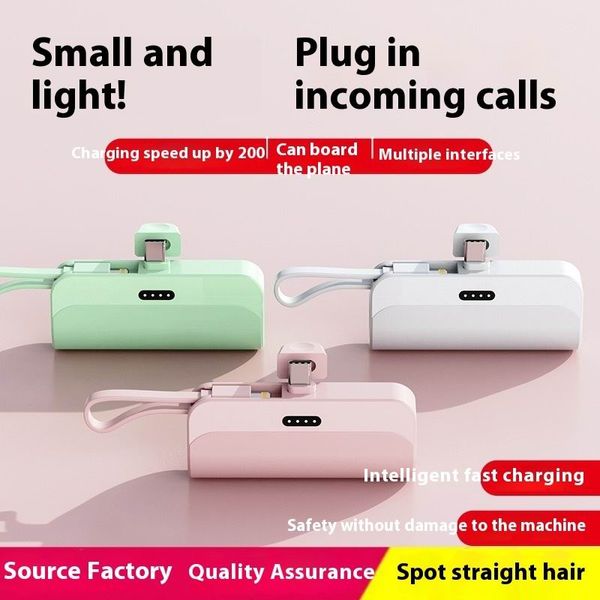 10000mAh Mini Capsule Power Bank schnell lade externe Batterie tragbare Telefonleistung mit integriertem Kabel für iPhone Samsung Huawei