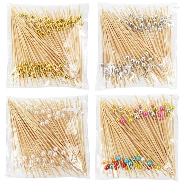 Forks Buffet Cocktail Beads Salada de decoração de ouro urso frutas 100pcs festa de decoração fofa bolo de dente suprimentos de palitos de bambu