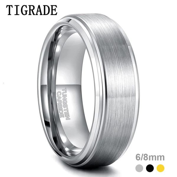 Tigrado de 68 mm de tungstênio anel de tungsten Men Silverblackgold cor de casamento escovado anéis de noivado masculino para mulheres baguda 240322
