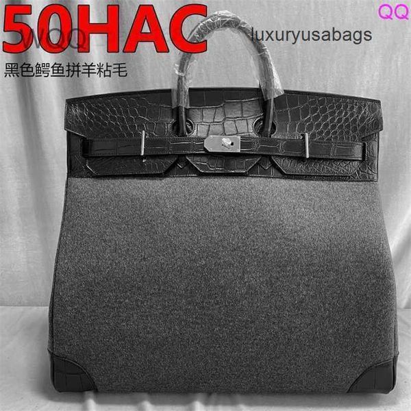 Designer Handtaschen 50 cm Totes Taschen Echtes Leder Schwarz Matt Crocodile Haut Kombination Schaf klebry Fleece Large Bag Reisetasche WN-WMC8