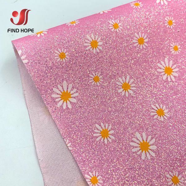 A4 20*30 cm de brilho na margarida escura estampada floral fino glitter falsamente em couro de costura de tecido brilho de broche de broche de broche diy