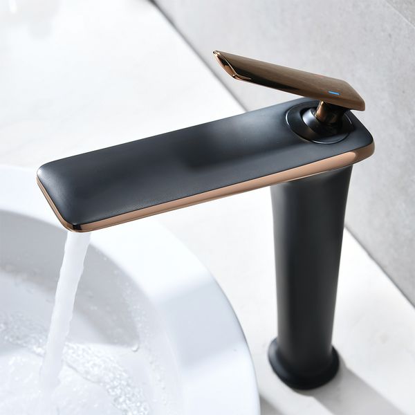 Torneira de banheiro de Skowll Modern Sink Faucet Torneira de 1 orifício Torneira de torneira única Torneira baque de baqueta HG-6770, ouro rosa preto