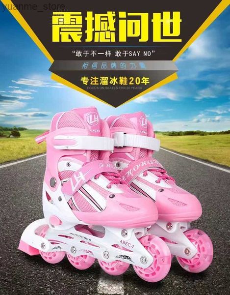 Inline Roller Skates Kinder Roller Skating -Skating -Schuhe Kinder Single Row Inline Skating Protective Set Jungen Mädchen Größe Verstellbarer 4 Räder Sneaker Y240410