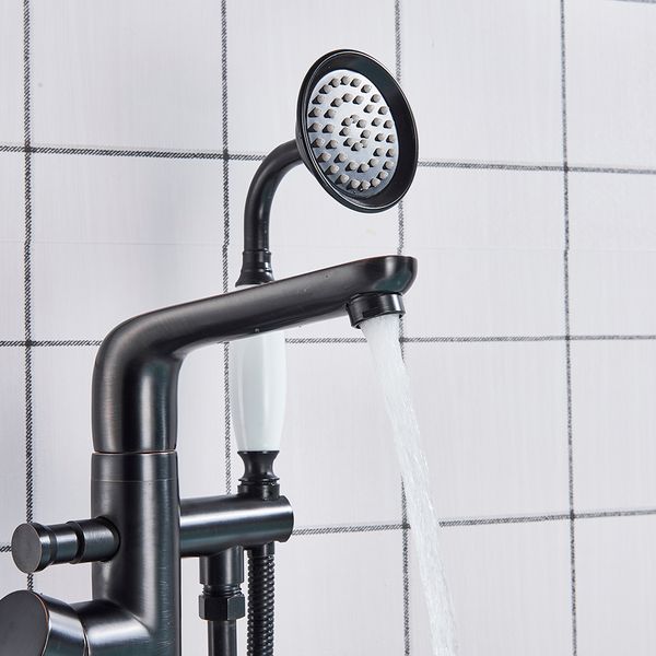 Uythner Black Waterfall Talbut Togub Set Set da bagno in piedi miscelatore Dual Manici Doppia TAPBA TACCHIO PER RUCCHIO DEL BAGNI