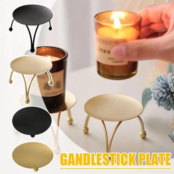 Titulares de vela Round Plate Candlestick Retro Gold Black Small Holder Decoration Festival Party Wedding Metal Home Iron U5j2