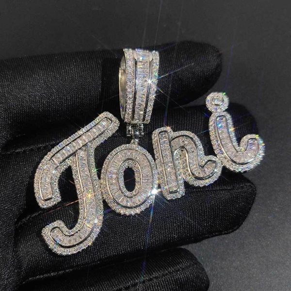 Верхнее A-Z Custom Signature Letters Название подвесное ожерелье Bling T Кубический циркон хип-хоп 18K настоящие золотые украшения 223i