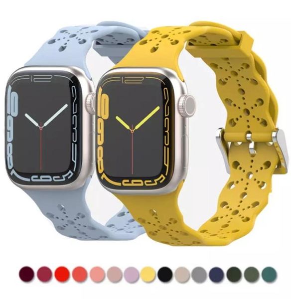 Tiras de designer de renda de silicone suaves para a série de relógios Apple 7 6 2 3 4 5 bandas mulheres iwatch 45mm 41mm 38mm 42mm 40mm 44mm Strapa de faixa 8534108