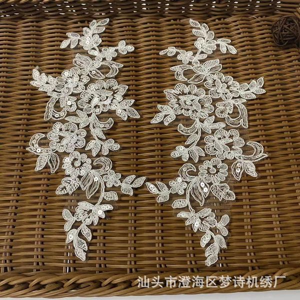 10pcs 25x10.5 cm weiße Spitze Applique Blume Pequin Spitze Stoff für Kleidungsstoffe Hochzeit Accessoires Tuch DIY Handwerk
