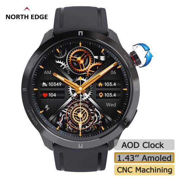 Relógios North Edge 2023 Tela AMOLED Smart Watch relógio AOD Relógio Bluetooth Call 100+Sports Modo Sports Freqüência cardíaca Blood Oxygen Pressão Smartwatch