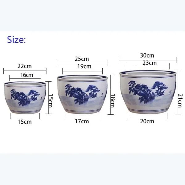 8 polegadas de porcelana Paz de vaso azul externo e branco árvore grande cerâmica plantador de peixe de cerâmica vintage Pottery Pots Pots Flor Chinese