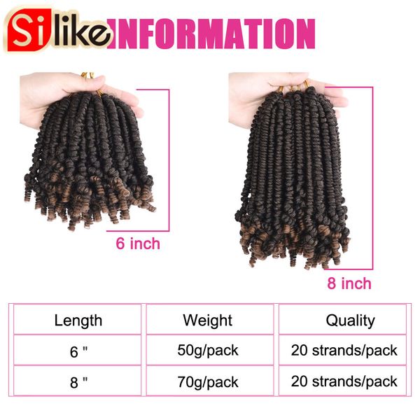 Silike Sinethetic Spring Twists de 8 polegadas Braiding Braiding Hair Extensions