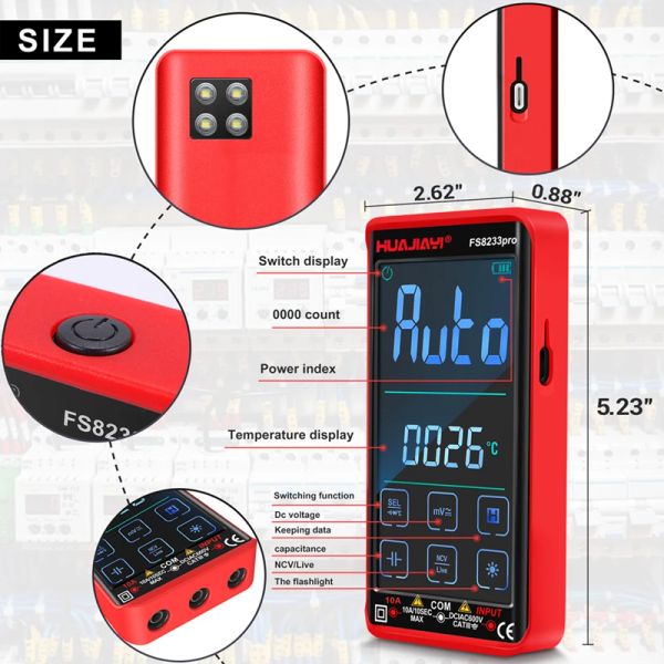 Huajiayi Smart Multimeter 9999 Counts Counce Scence Screen MultiMetro Color LCD -дисплей цифровой DC AC -конденсатор OHM Diode NCV