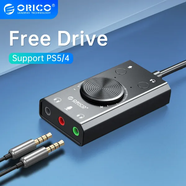 Hubs Card de som USB externo ORICO para fone de ouvido de microfone 2 em 1 com 3 volume de saída da porta Ajustável para laptop PS4 Drive livre