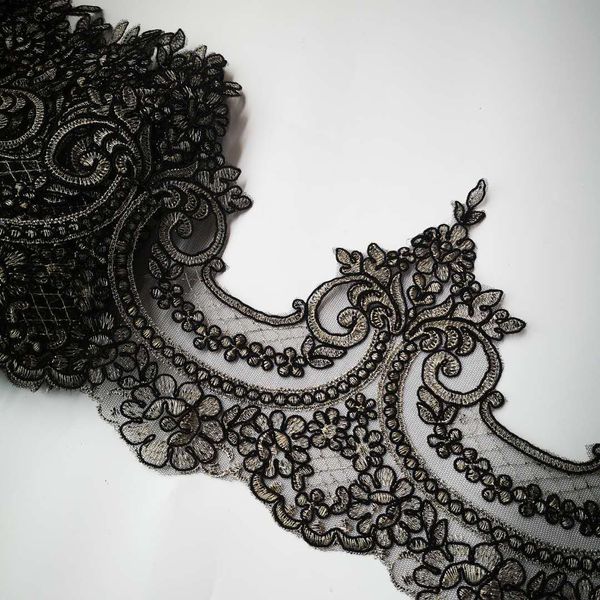 2 Yards 20 cm breit golden schwarzer Faden Kante Polyester Sticker Spitzenverkleidung für Brauthochzeitskleid Kostüm Design Spitzenband