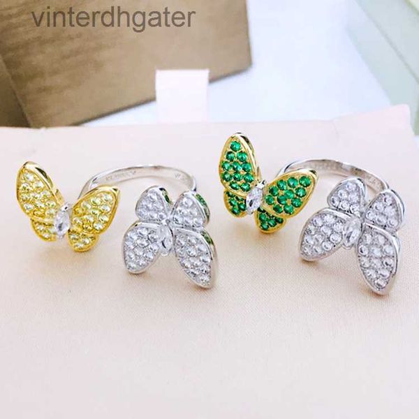 High End Vancefe Brand Designerringe für Frauen S925 Sterling Silber Doppel Schmetterlingsring Set mit Diamond Clover Damen Einfacher Senior Brand Logo Designer Schmuck