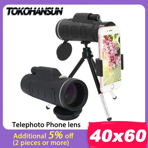 Objektiv Telefonlinse 40x60 Zoom Teleskop Monokular Super Objektiv für Telefon HD -Kamera Lentes für iPhone 6S Xiaomi mehr Handy mit Stativ