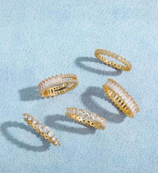 Обручальные кольца Charm Clear Crystal Cz Steam Тонкий для женщин роскошные золотые пальцы кольцо вечность Обещание обручальная группа ювелирные изделия9407173