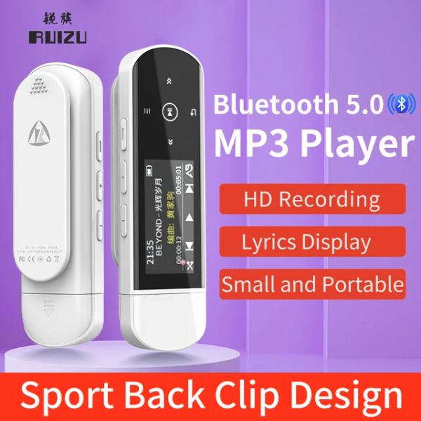 Jogadores Ruizu X69 Bluetooth MP3 player USB Music Musi Portable Clip Sports Sports Walkman Suporte FM Pedômetro Relógio FM