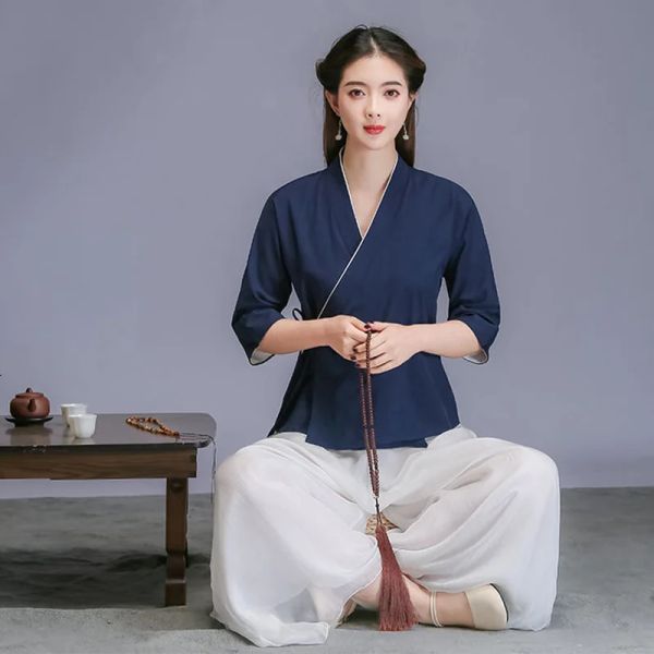 Новый тай -чи униформный костюм Hanfu в китайском стиле Zen Suit Summer Retro Women Tea Tea Teav