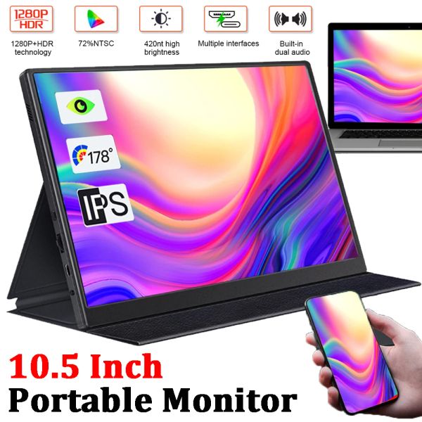 Monitores Monitor Portátil de 10,5 polegadas 1920x1280 FHD IPS Expansion Screen Gaming Display Monitor HDMicompatsible para PS4 Switch Telefone Laptop