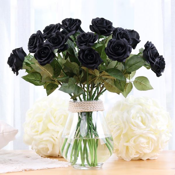 10шт/сет Pu Real Touch Artificial Black Rose великолепные латексные цветочные тычинки Свадебные фальшивые декор цветок домашний мемориал