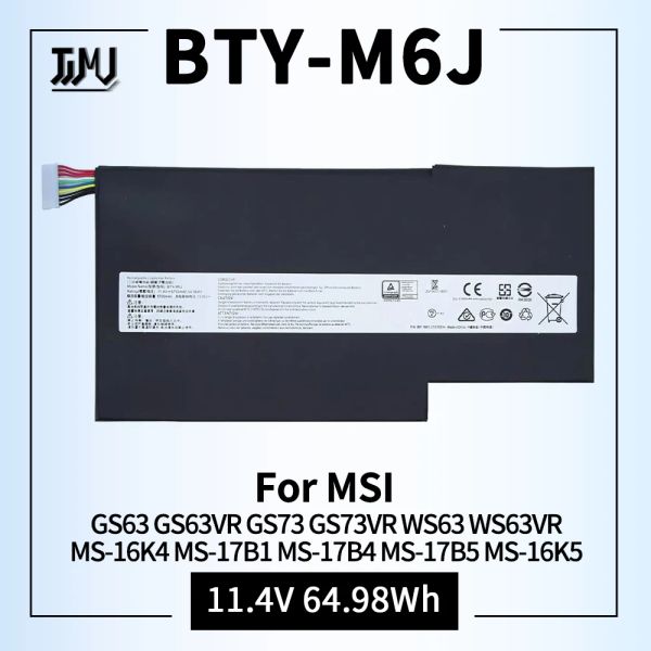 Baterias BTYM6J BTYU6J SUBSTITUIÇÃO DE BATERIA DO LAPTOPO PARA MSI GS63 GS63VR GS73 GS73VR WS63 WS63VR Series Notebook MS16K4 MS17B1 MS17B4