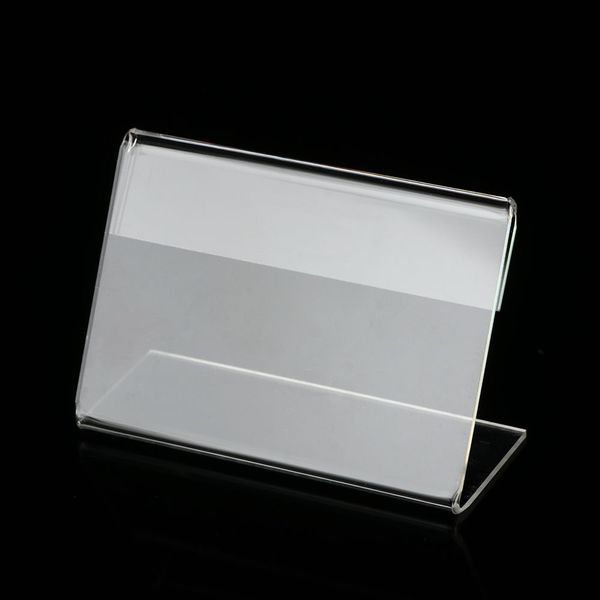 Mini L Forma Retail Store Clear Counter Top Stand Acrilic Porta del display PREZZA PREZZO TAG Shelf Etichetta Porta