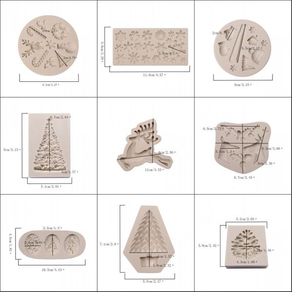 Silikon Noel Ağacı Elk Snowman Snowflake Çam Konisi Kurabiye Kesici Kalıp Diy Çikolata Kalıp 3D Pişirme Kek Dekor Araçları K149