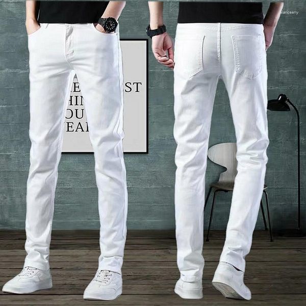 Herren Jeans weiße Sommer dünne, schlank sitzende mittelschwerte Hosen
